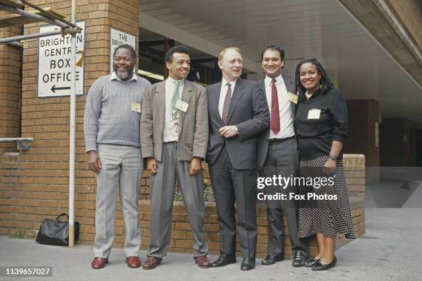 British Labour politicians at the Labour Party Conference in Brighton, UK, November 1987. From left to right, Bernie Grant , Paul Boateng, Neil...