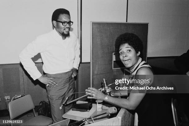 Al Bell, Vice President of Stax Records, produces a recording session with singer Carla Thomas in New York City, 18th July 1968.