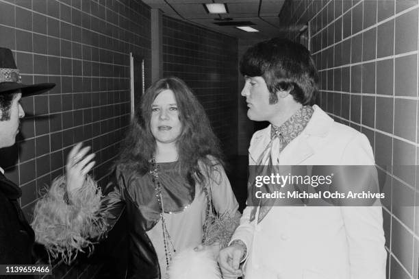 American singer Janis Joplin backstage at the Stax/Volt Records Christmas Party, 'Yuletide Thing' at the Mid-South Coliseum in Memphis, Tennessee,...