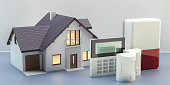 Alarm system and house, 3d illustration