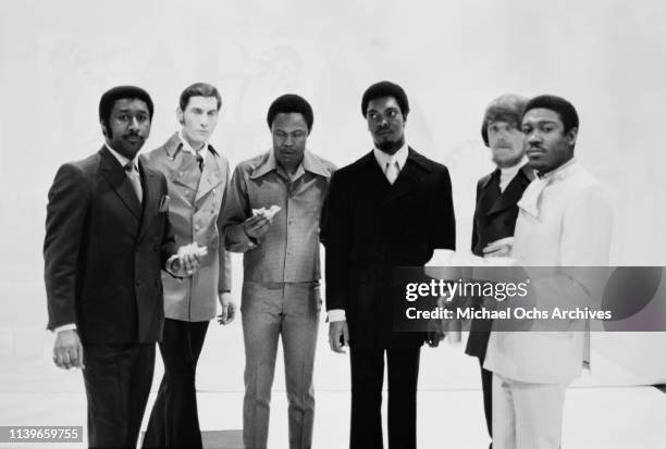 American R&B band Booker T and the MG's pose with other artists in New York City during the recording of the Stax Records 'Gettin' It All Together'...