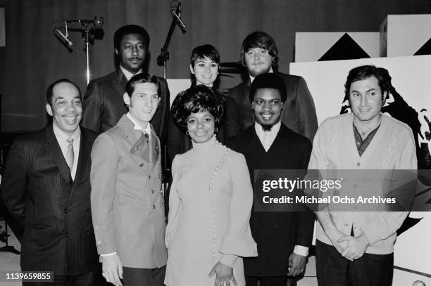 American R&B band Booker T and the MG's pose with singer Carla Thomas in New York City during the recording of the Stax Records 'Gettin' It All...