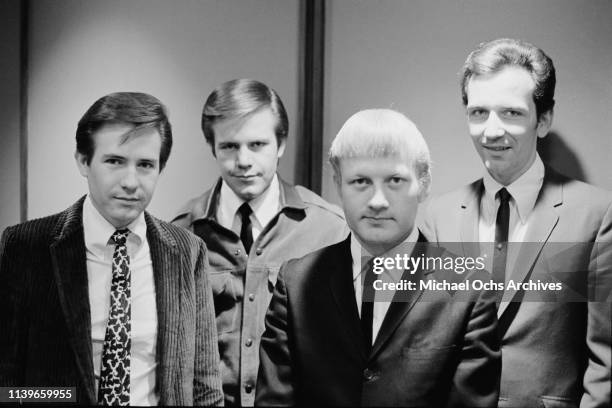 American rock & roll band the Bobby Fuller Four, circa 1966. From left to right, they are singer Bobby Fuller, bass player Randy Fuller, guitarist...