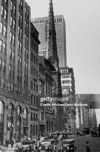 Fifth Avenue in New York City, and one of the RCA buildings, circa 1940.
