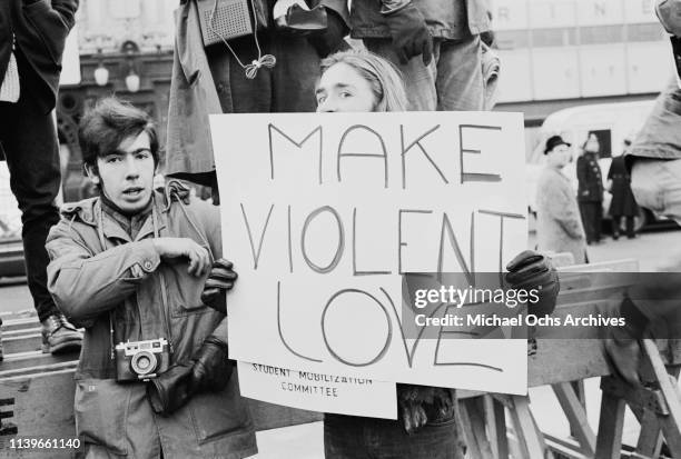 Protest outside the Armed Forces Induction Centre at 39 Whitehall Street in New York City on 'Stop the Draft Week', in opposition to the military...