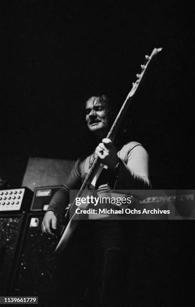 Bassist Jim Rodford of English rock band Argent on stage at My Father's Place, a music venue in Roslyn, Long Island, New York State, 28th March 1973.