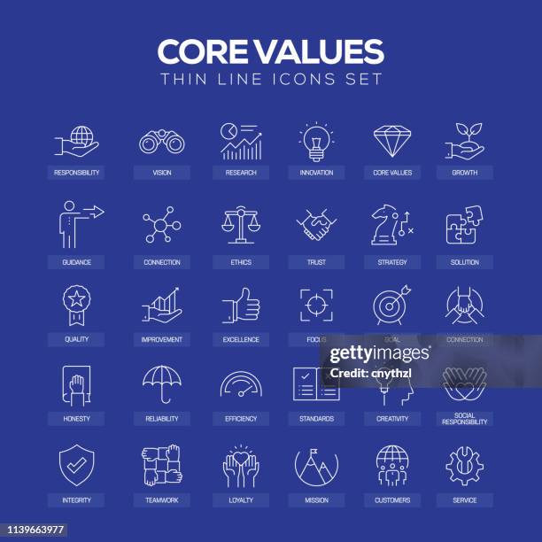 core values line icons - vision and mission stock-grafiken, -clipart, -cartoons und -symbole