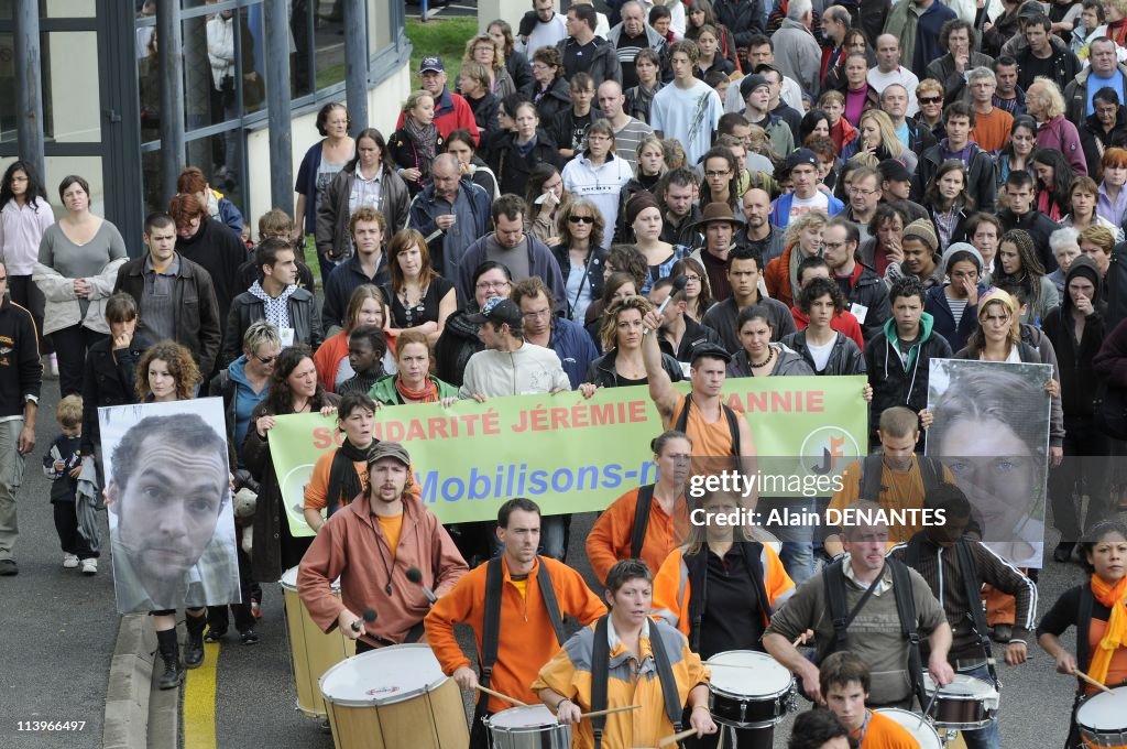 Demonstration to support Jeremie and Fannie, French young couple missing in Bolivia since late August 2010 in Nort sur Erdre, France on October 02, 2010-