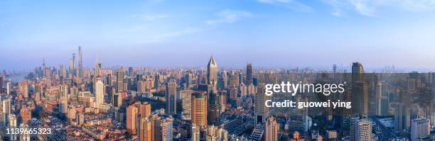 shanghai civic center dusk panorama - borough stock pictures, royalty-free photos & images