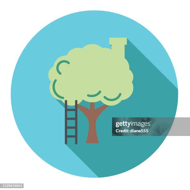 tree environment flat design icon - tree house stock illustrations