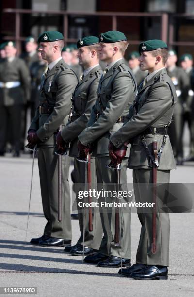Royal Marines from the 40 Commando are presented with their fourth Firmin Sword Of Peace on April 01, 2019 in Taunton, England. The Firmin Sword of...