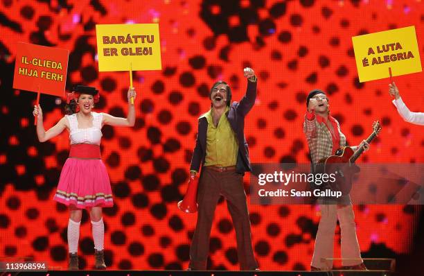 Homens Da Luta of Portugal perform at the first semi-finals of the Eurovision Song Contest 2011 on May 10, 2011 in Duesseldorf, Germany.