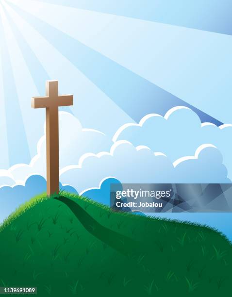 christian cross with sun rays - religious cross stock illustrations