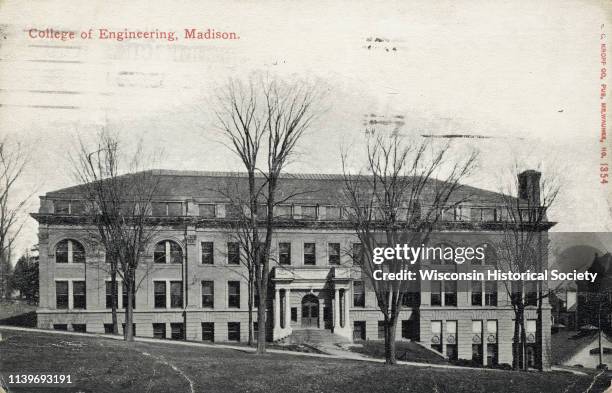 View from Bascom Hill of the Engineering Building on the University of Wisconsin-Madison campus, Madison, Wisconsin, 1911.