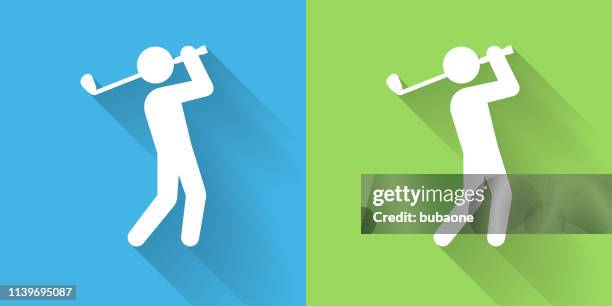 golf player icon with long shadow - golf swing icon stock illustrations