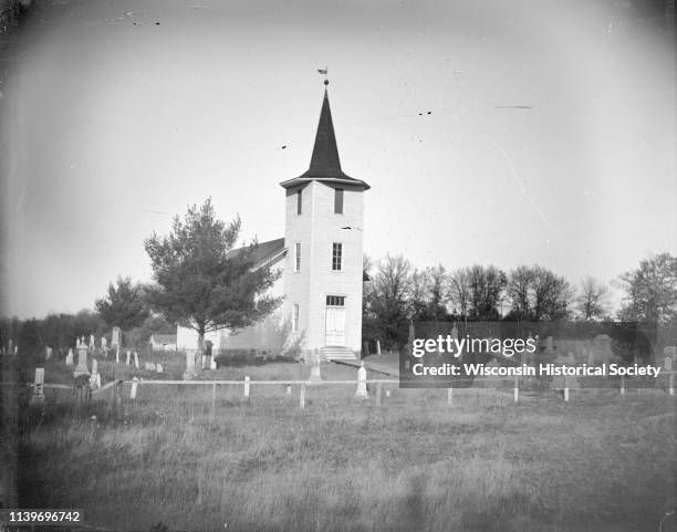 Little Norway Church, with graveyard, located south of Black River Falls, Black River Falls, Wisconsin, 1890.