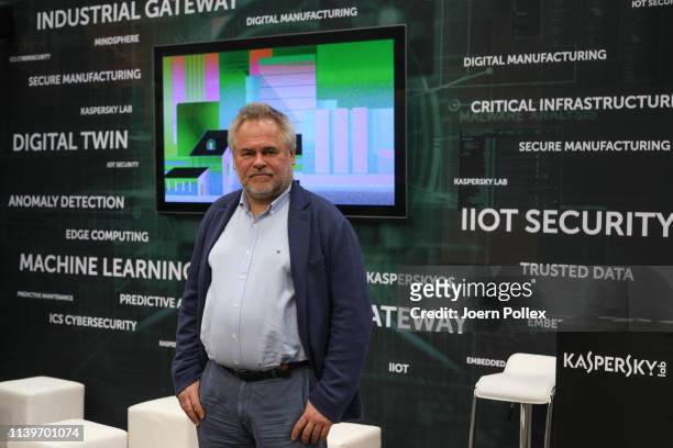 Eugene Kaspersky, CEO of Kaspersky Lab pictured at Kaspersky Lab booth at Hannover Messe, where Kaspersky Lab presented its cybersecurity solutions...