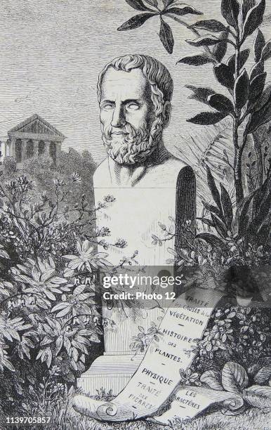 Theophrastus Ancient Greek philospher and scientist. Pupil of Plato and Aristotle whom he succeeded as President of the Lyceum, 272 BC. Engaving,...