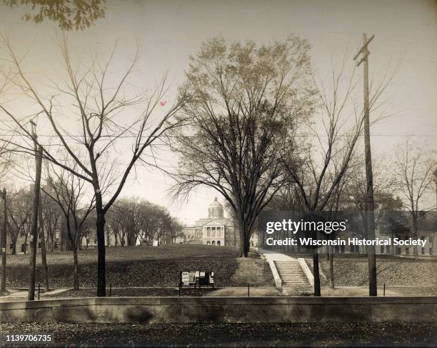 Billboard displays events at the foot of Bascom Hill from the bottom east side on the University of Wisconsin-Madison campus, Madison, Wisconsin,...