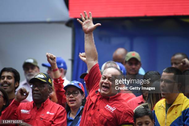 Venezuela's National Constituent Assembly President Diosdado Cabello gestures during a demonstration to back up the decision of ruling PSUV to leave...