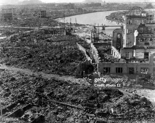 World War II, after the explosion of the atom bomb in August 1945, Hiroshima, Japan.