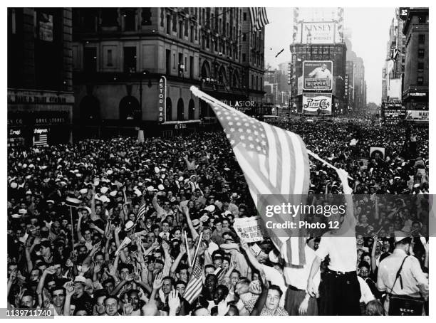 New York City celebrating VJ Day at the end of World war Two in Japan 1945.