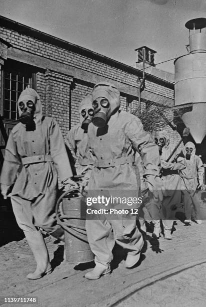 Gas decontamination squad practicing in the USSR 1942.