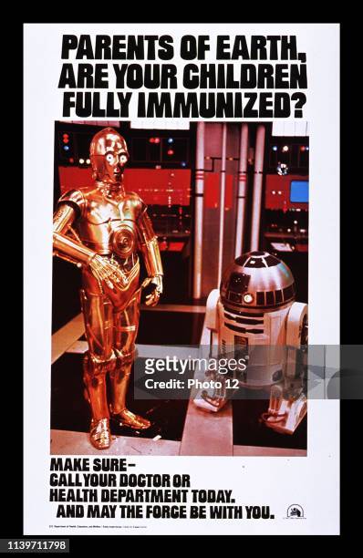 Parents of Earth 1977 American Public health poster to raise awareness of immunization.