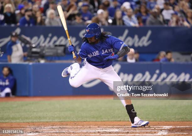 Alen Hanson of the Toronto Blue Jays gets out of the way of a low and inside pitch in the fourth inning during MLB game action against the Oakland...