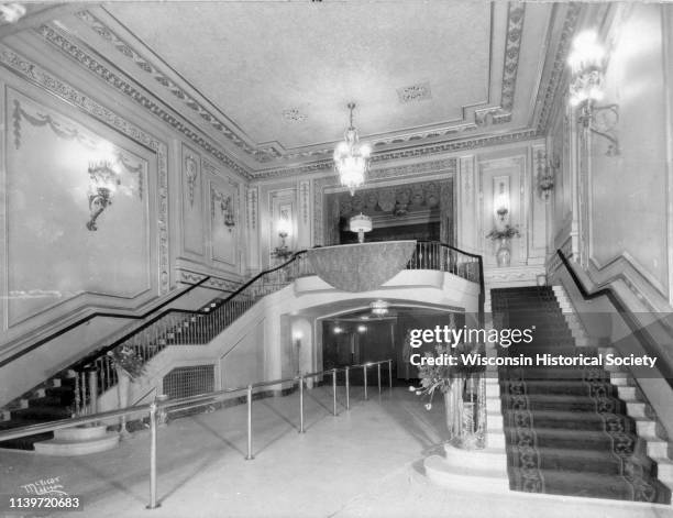 Foyer near the entrance showing staircase of the Orpheum Theatre at 216 State Street, Madison, Wisconsin, April 5, 1927.