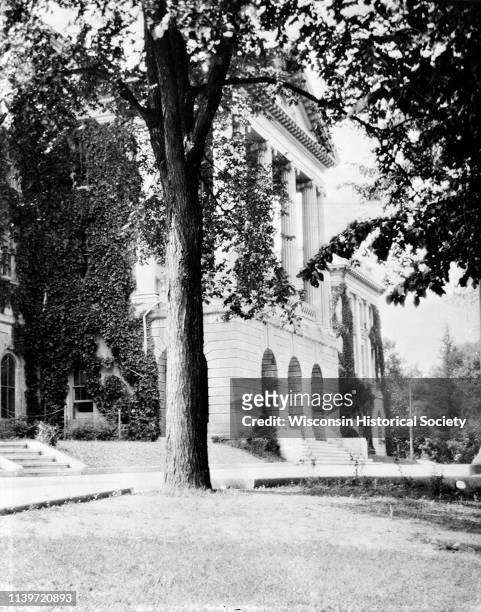 Exterior view of main entrance of Bascom Hall on the University of Wisconsin-Madison campus, Madison, Wisconsin, 1925.