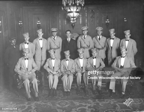 Group portrait of the Orpheum Theatre's staff of ushers, Madison, Wisconsin, September 2, 1928.