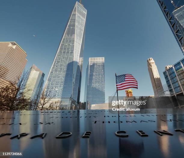 national september 11 memorial and museum new york city - national 911 flag stock-fotos und bilder