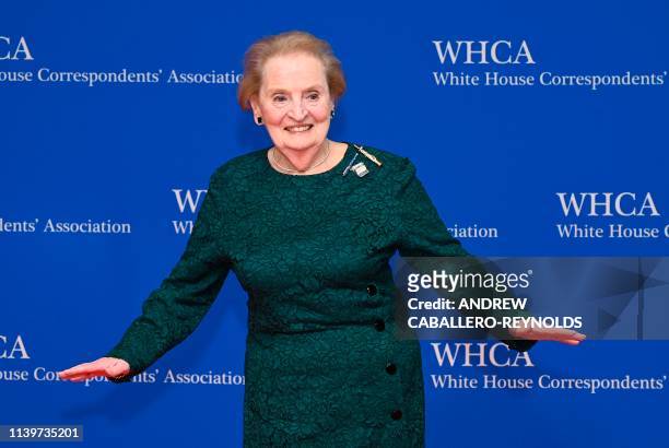 Former US Secretary of State Madeleine Albright arrives on the red carpet for the White House Correspondents' Dinner in Washington, DC on April 27,...