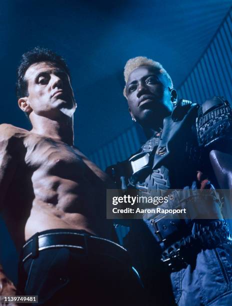 Los Angeles Actors Sylvester Stallone and Wesley Snipes stars of the movie Demolition Man pose for a portrait circa 1993 in Los Angeles, California