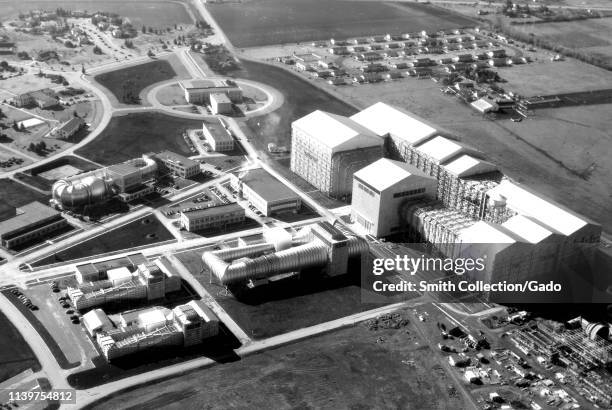 Aerial photograph of the National Advisory Committee for Aeronautics Ames Aeronautical Laboratory at Moffett Field, California, February 11, 1947....