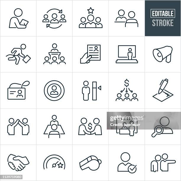 human resources thin line icons - editable stroke - name badge stock illustrations