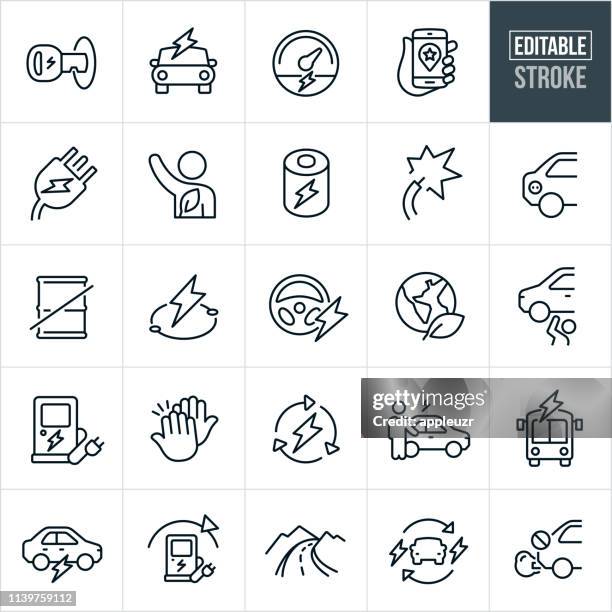 electric vehicle thin line icons - editable stroke - hybrid car stock illustrations