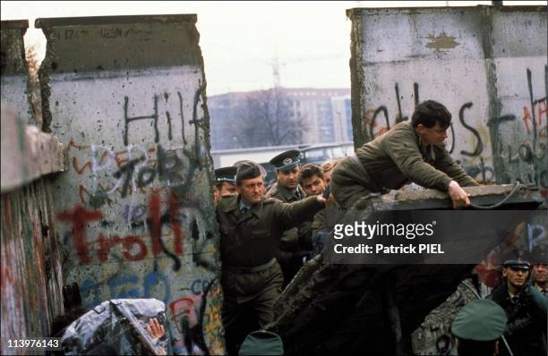 The Berlin Wall opening in Berlin, Germany on November, 1989.