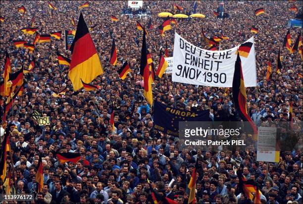Legislative election : Helmut Kohl in Leipzig, Germany In March, 1990-Meeting in Karl Marx place in Leipzig.