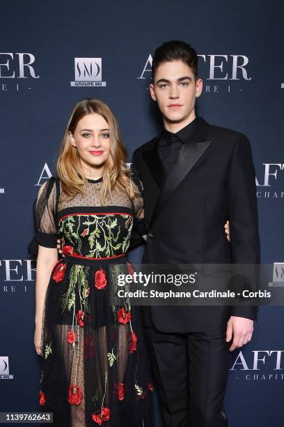 Actors Josephine Langford and Hero Fiennes Tiffin attend the "After" Photocall at Hotel Royal Monceau Raffle on April 01, 2019 in Paris, France.