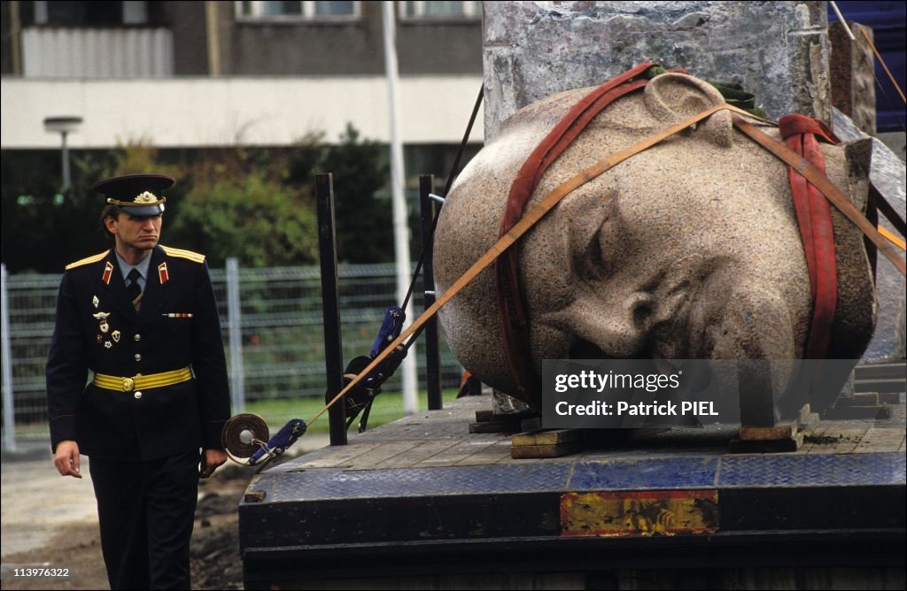 Destruction of statue of Lenin in Berlin, Germany On November 13, 1991-