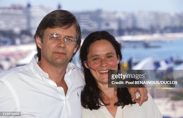 Cannes 92 in Cannes, France on May 14, 1992-Film "Den goda viljan": director Bille August & wife actress Pernilla August.