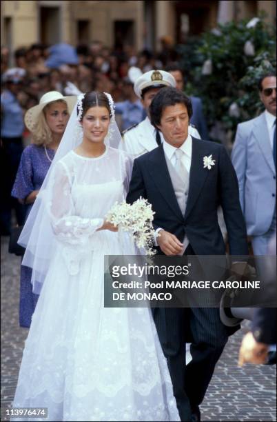 Princess Caroline of Monaco and her first husband, French businessman Philippe Junot, at their wedding, Monaco, 29th June 1978.