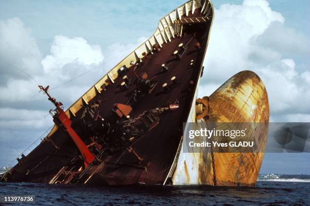 Amoco Cadiz wreck fifteen years after the sinking in France in March, 1978-The stem on June 1978.