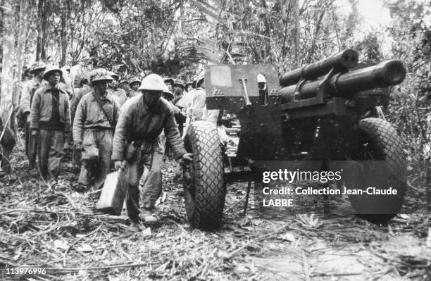 Archives: Dien Bien Phu Battle In Dien Bien Phu, Vietnam In May, 1954-Artillery pieces being moved to Dien Bien Phu.