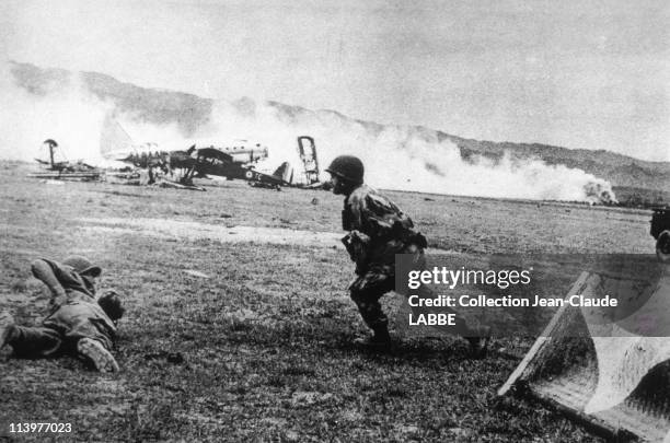 Archives: Dien Bien Phu Battle In Dien Bien Phu, Vietnam In May, 1954-French plane hit by artillery near Muong Thanh.