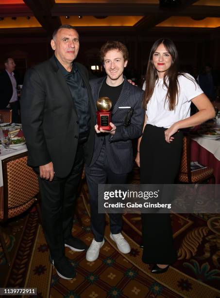 Recipient of the "International Filmmaker of the Year" award producer Graham King, actor Joseph Mazzello and GK Films Creative Executive Hayley King...