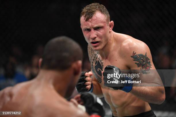 Jack Hermansson of Sweden battles Jacare Souza of Brazil in their middleweight bout during the UFC Fight Night event at BB&T Center on April 27, 2019...