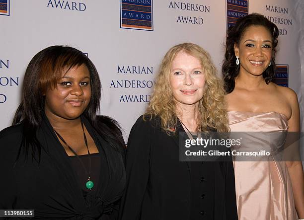 Quincy Farrow, Mia Farrow and Pamela Browner White, Chair of the Marian Anderson Award attend the 2011 Marian Anderson award gala honoring Mia Farrow...